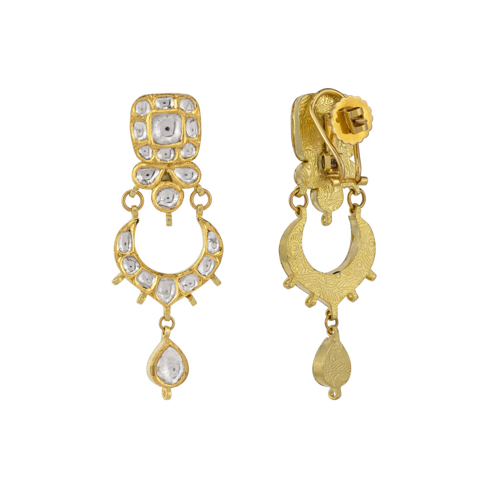 Chandbali Polki Earrings with Teardrop Accents and Pearls